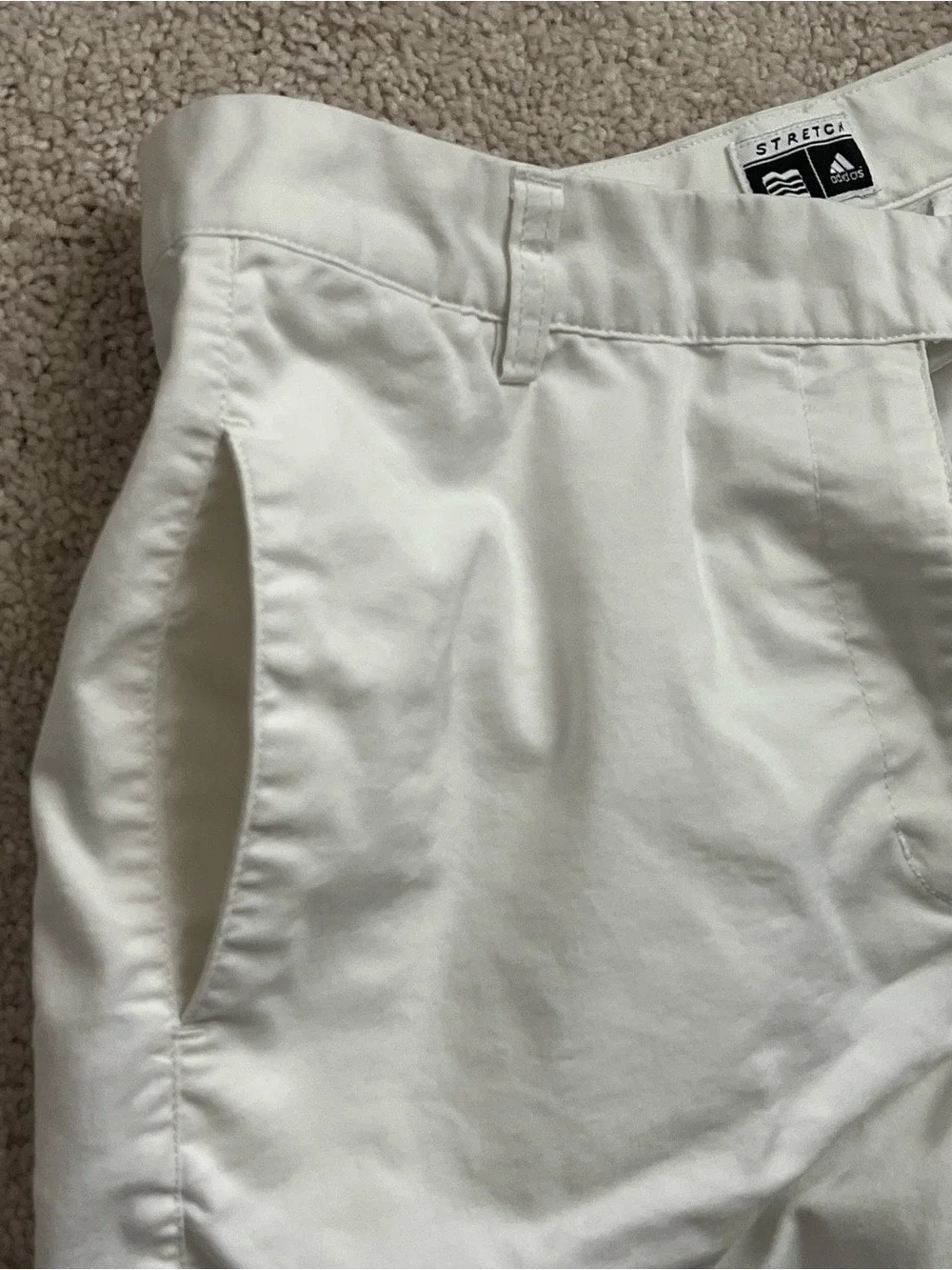 Adidas Stretch White Flat-Front Bermuda knee-length Walking Shorts with Pockets